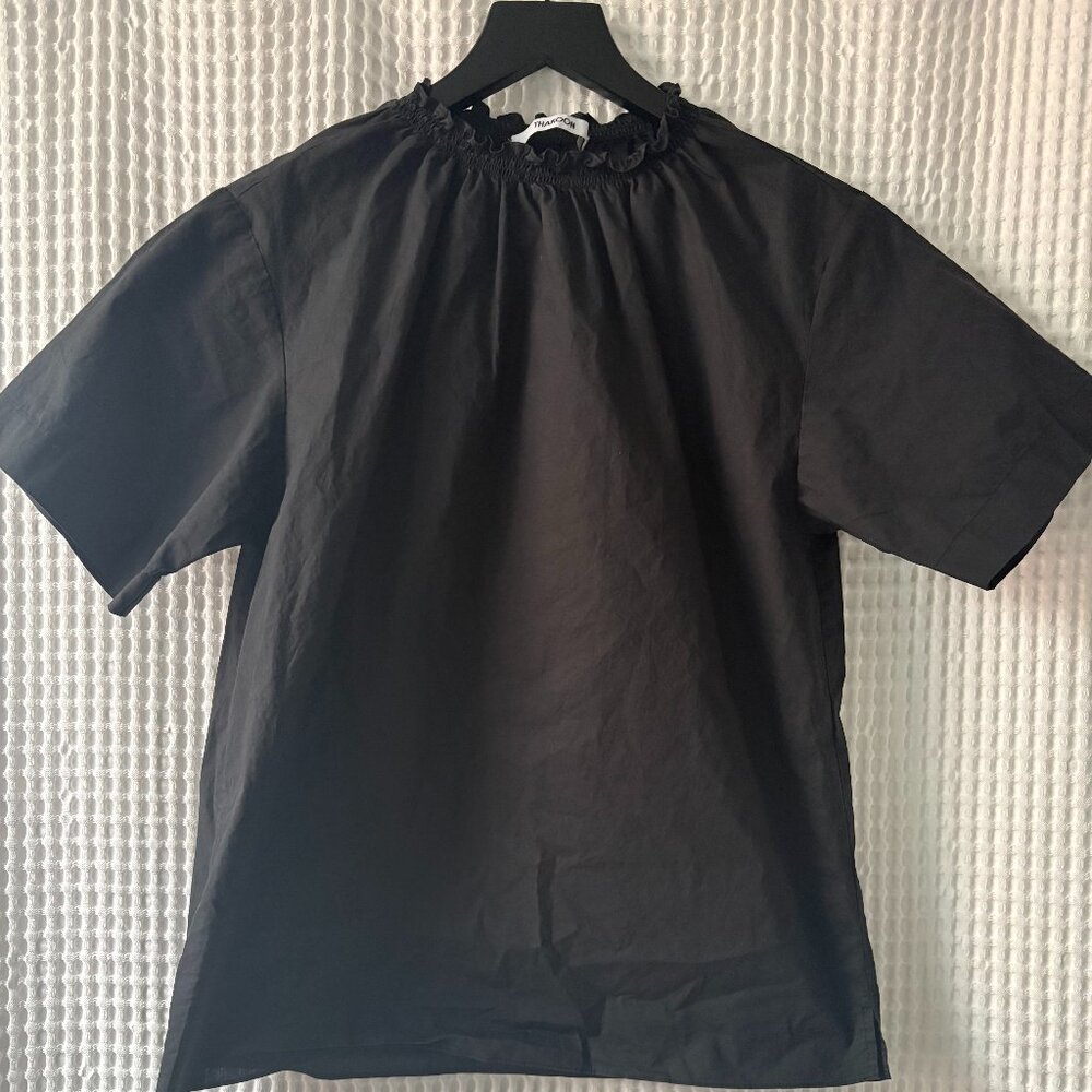 Thakoon black cotton poplin ruffle-neck shirt women's size small